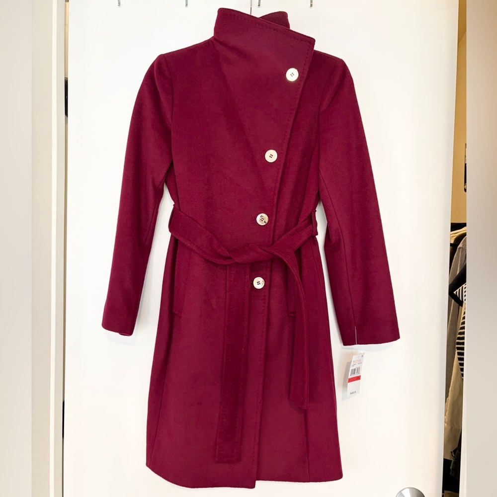 Michael Kors Asymmetrical Belted Wool Coat Ruby Red, SP - Picture 2 of 8